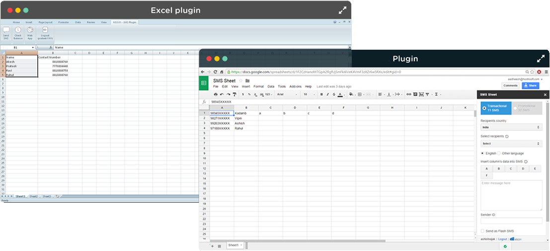 Excel Plugin, send messages using excel plugin